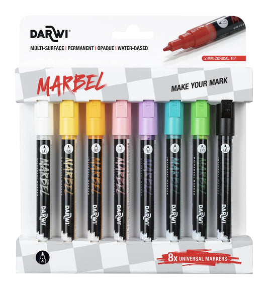 MARBEL Set of 8 Universal Pointe Conique Fine 2mm Markers, Assortment Clear - Assortment Clear - New