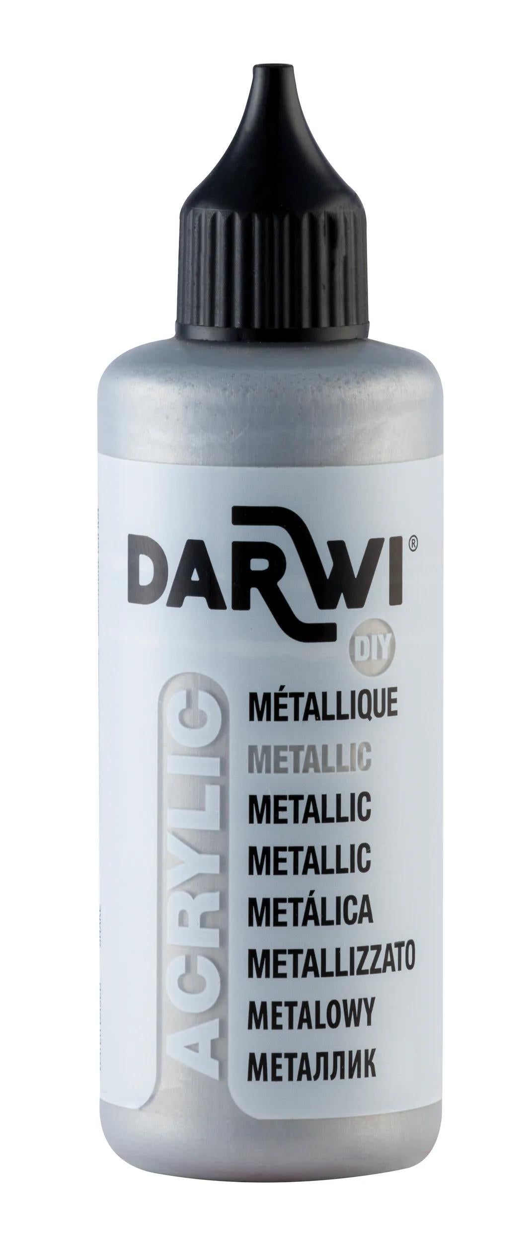 Darwi 80 ml Universal Metallic Acrylic Paint Bottle - Silver 080 (Pack x5)
