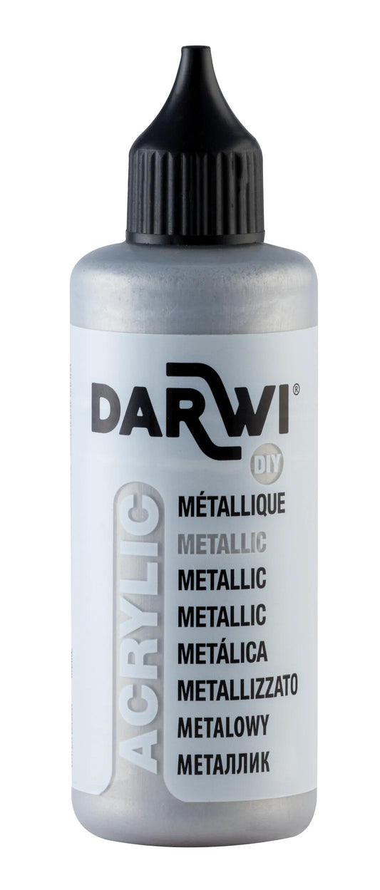 Darwi 80 ml Universal Metallic Acrylic Paint Bottle - Silver 080 (Pack x5)