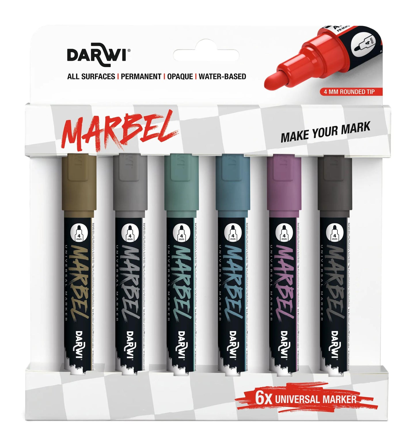 MARBEL Set of 6 Universal Pointe Ronde Medium 4mm Markers, Metallic Set - Metallic Set