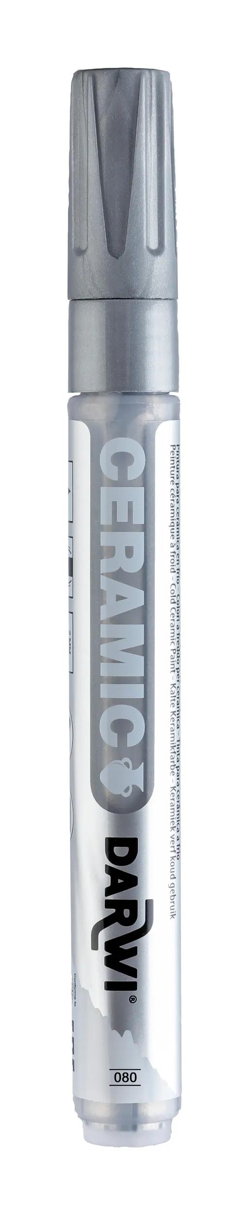 DARWI Marker Painting on Froid Ceramic Fine Conical Point 2mm - Silver 080 (Pack x6)