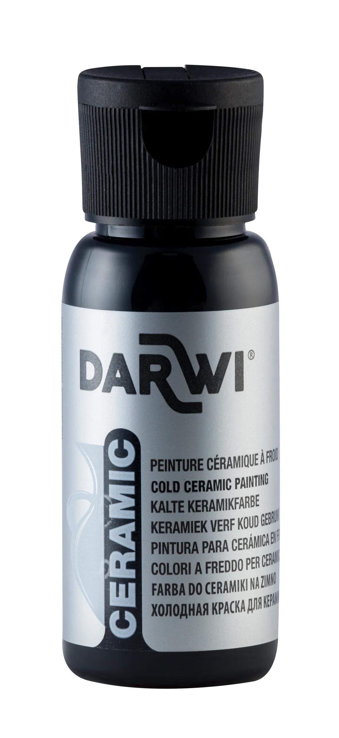 DARWI 50 ml Farbe Flasche auf Kalte Keramik - Schwarz (Paket x4)