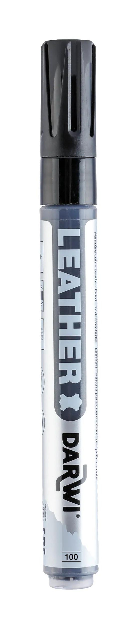 DARWI Marker Paint on Leather Fine Conical Point 2mm - Black 100 (Pack x6)