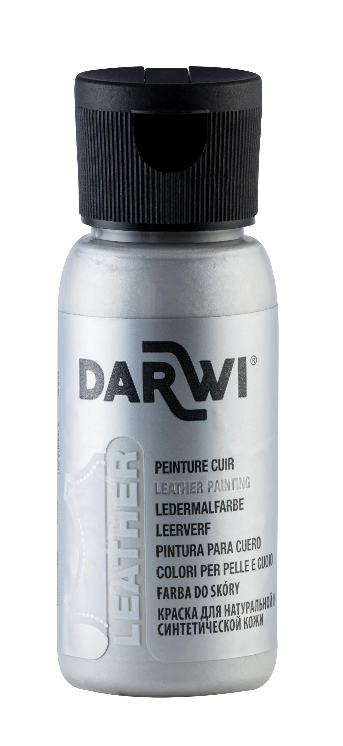 DARWI 50 ml Paint Bottle on Leather - Silver 080 (Pack x4)