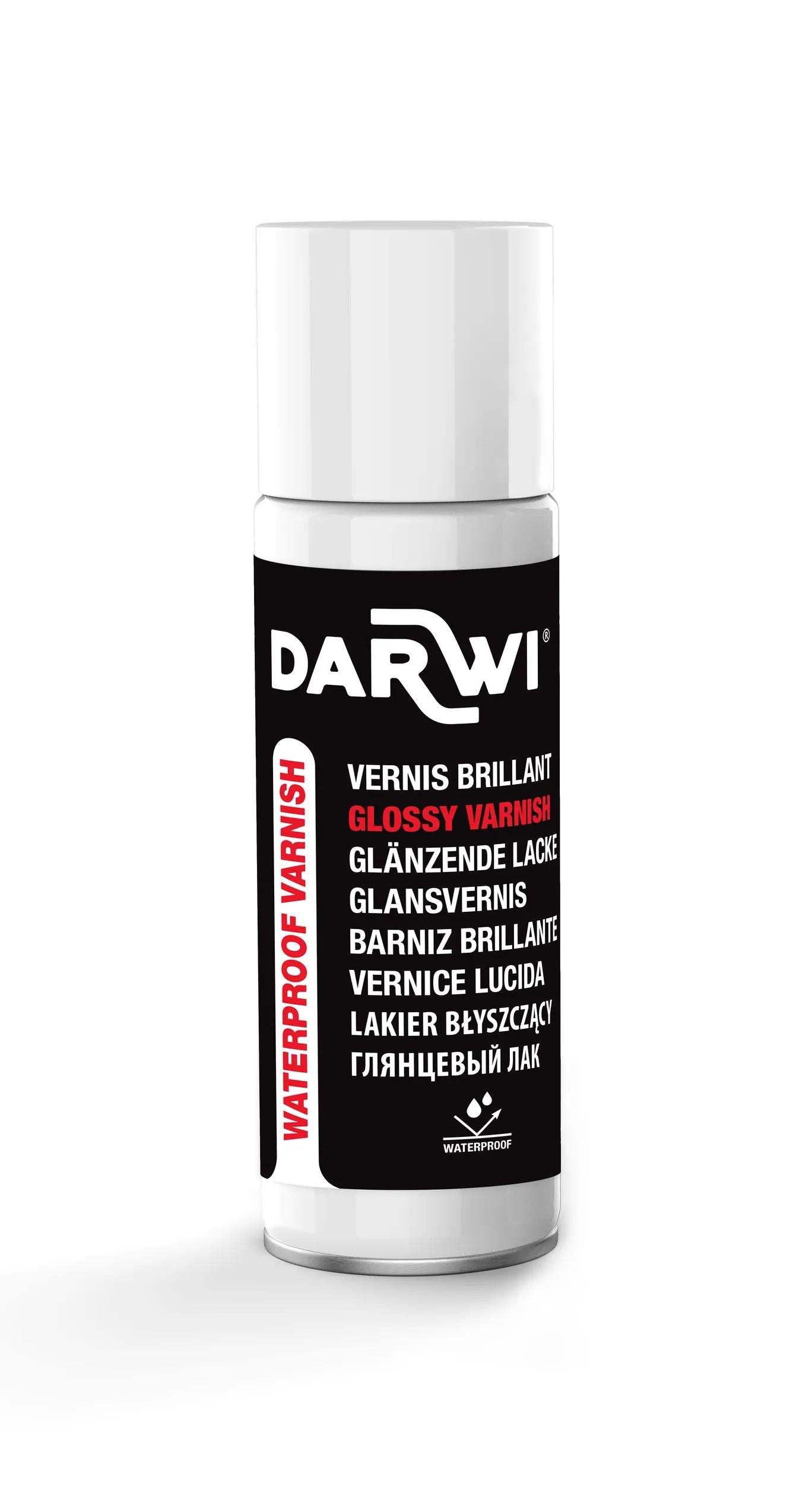 DARWI Solvent-based waterproof varnish, 250ml (aerosol), glossy finish - Colourless - New (Pack x3)