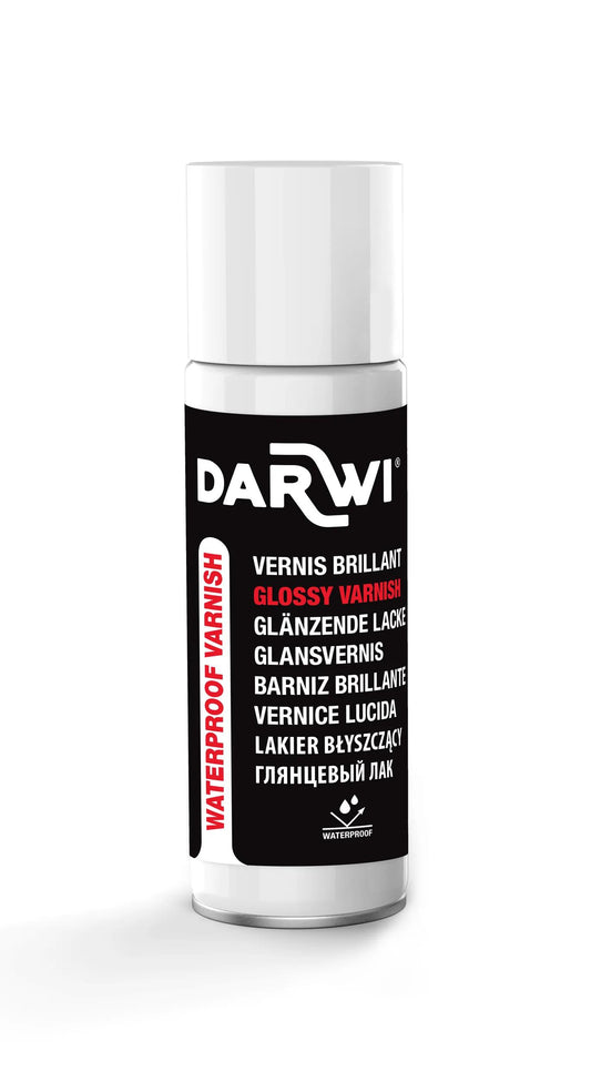 DARWI Solvent-based waterproof varnish, 250ml (aerosol), glossy finish - Colourless - New (Pack x3)