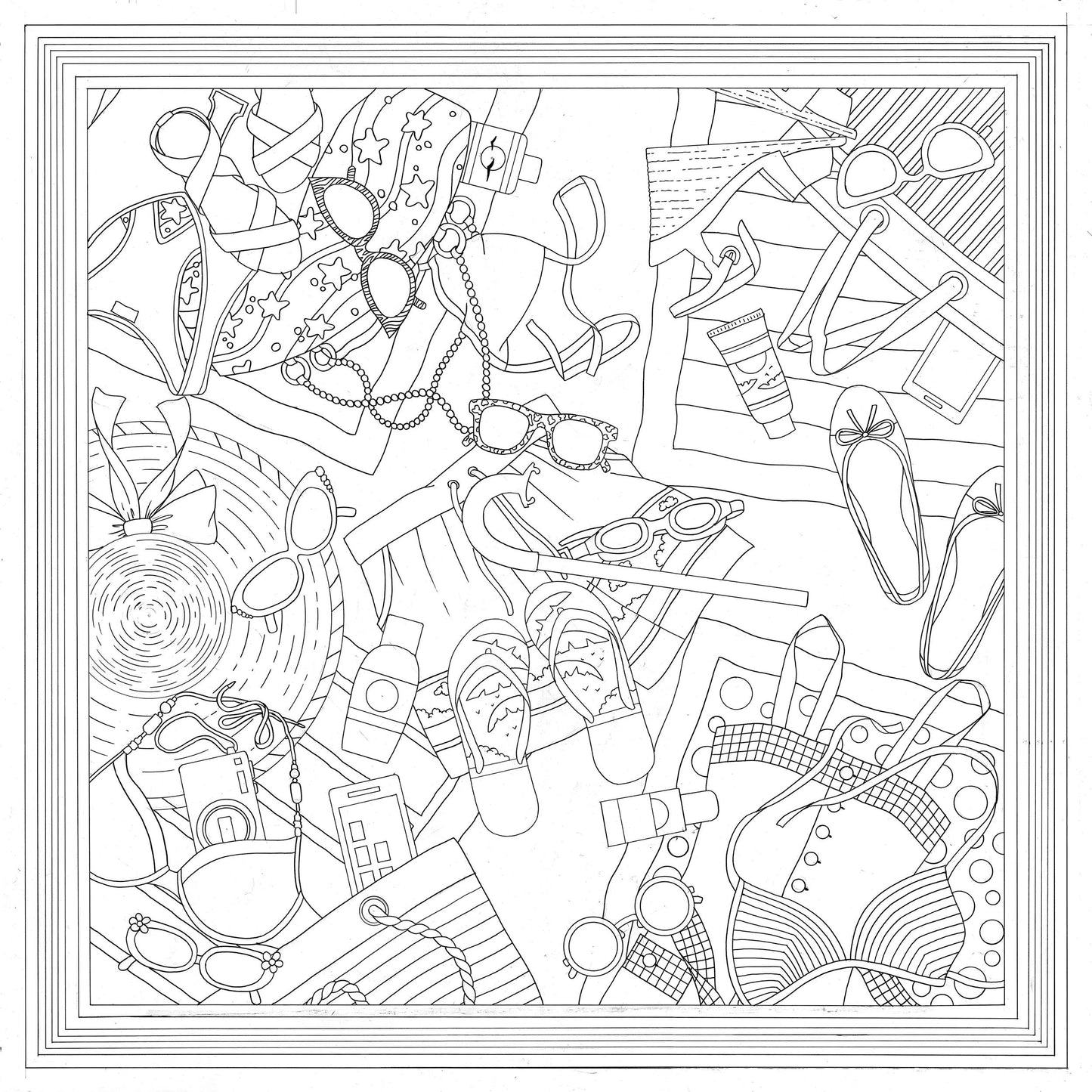 Square 100% silk - 90x90cm The beach - White (Pack x3)