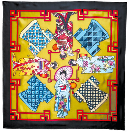 Quadrato 100% seta - 90x90cm Geishas - Bianco (Pacchetto x3)