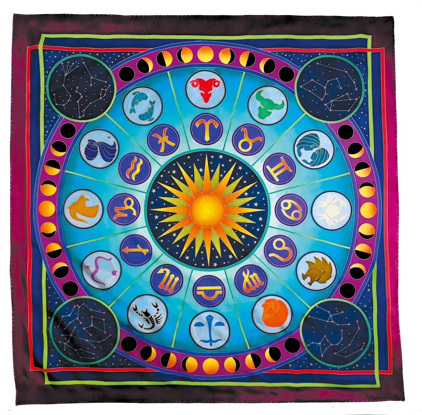 Square 100% silk - 90x90cm Zodiac - White (Pack x3)