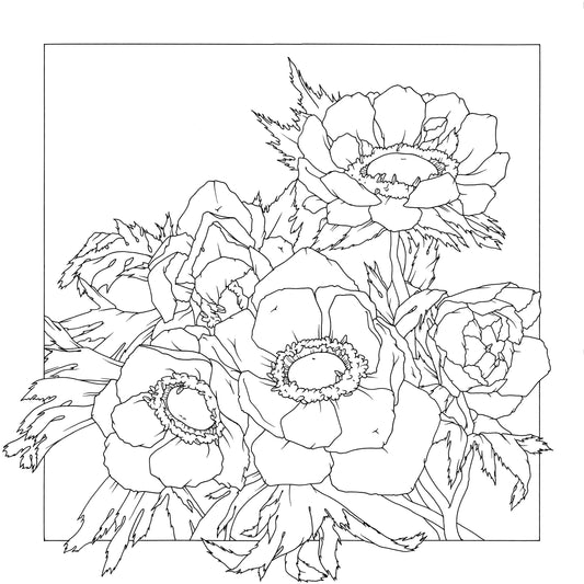 Square 100% silk - 90x90cm Anemones - White (Pack x3)