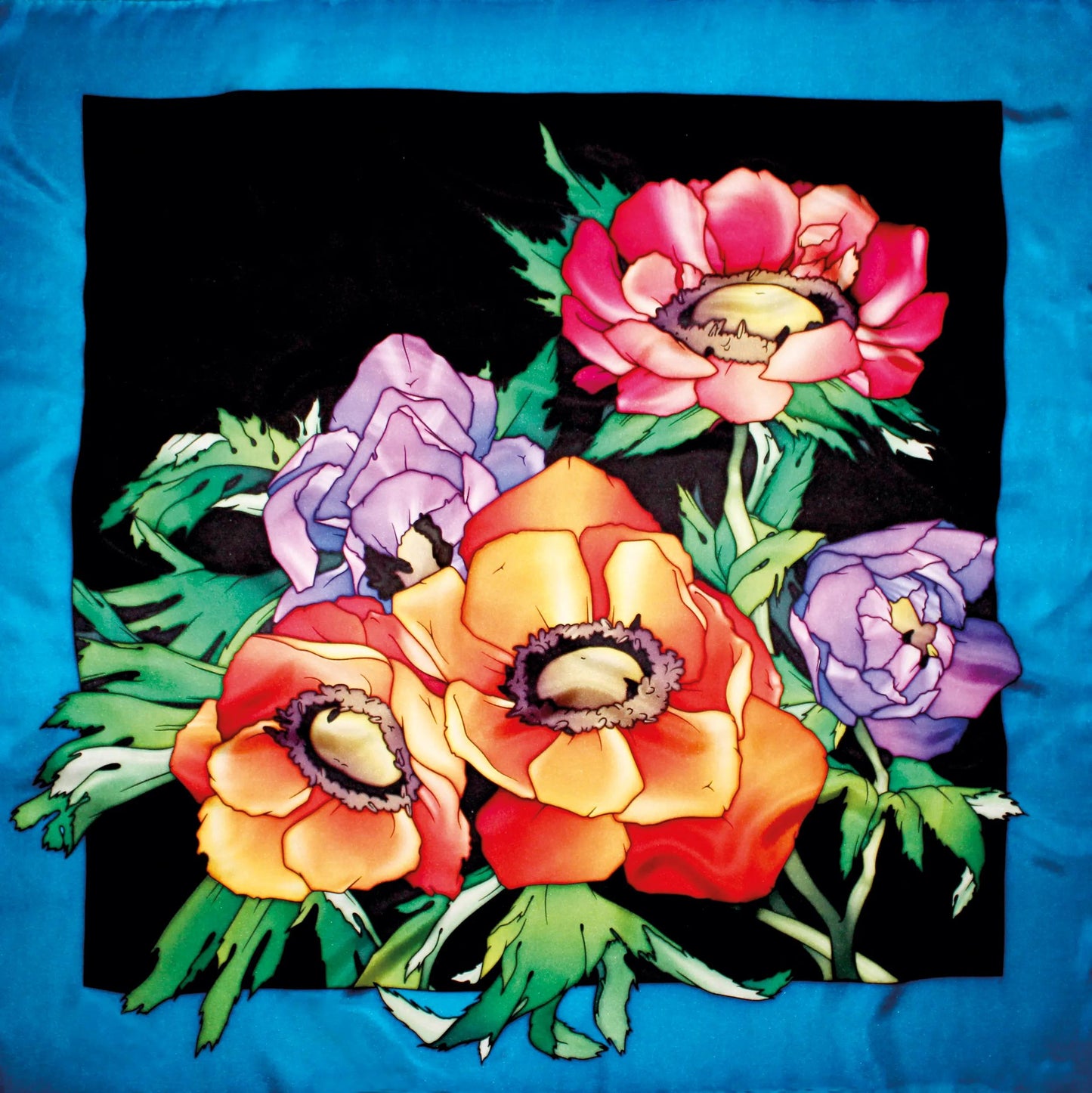 Square 100% silk - 90x90cm Anemones - White (Pack x3)
