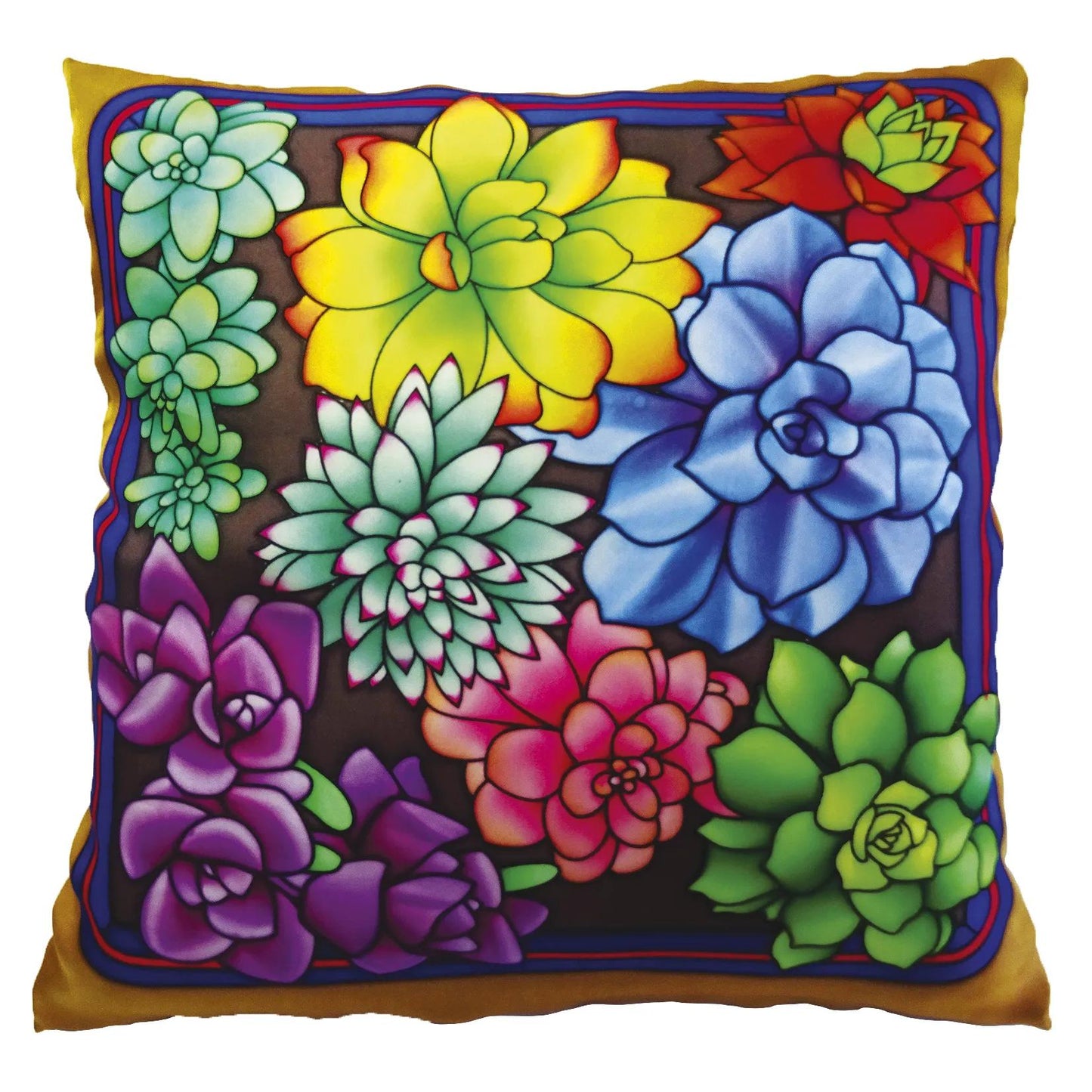 Cushion 100% silk - 40x40cm Succulentes - White (Pack x3)
