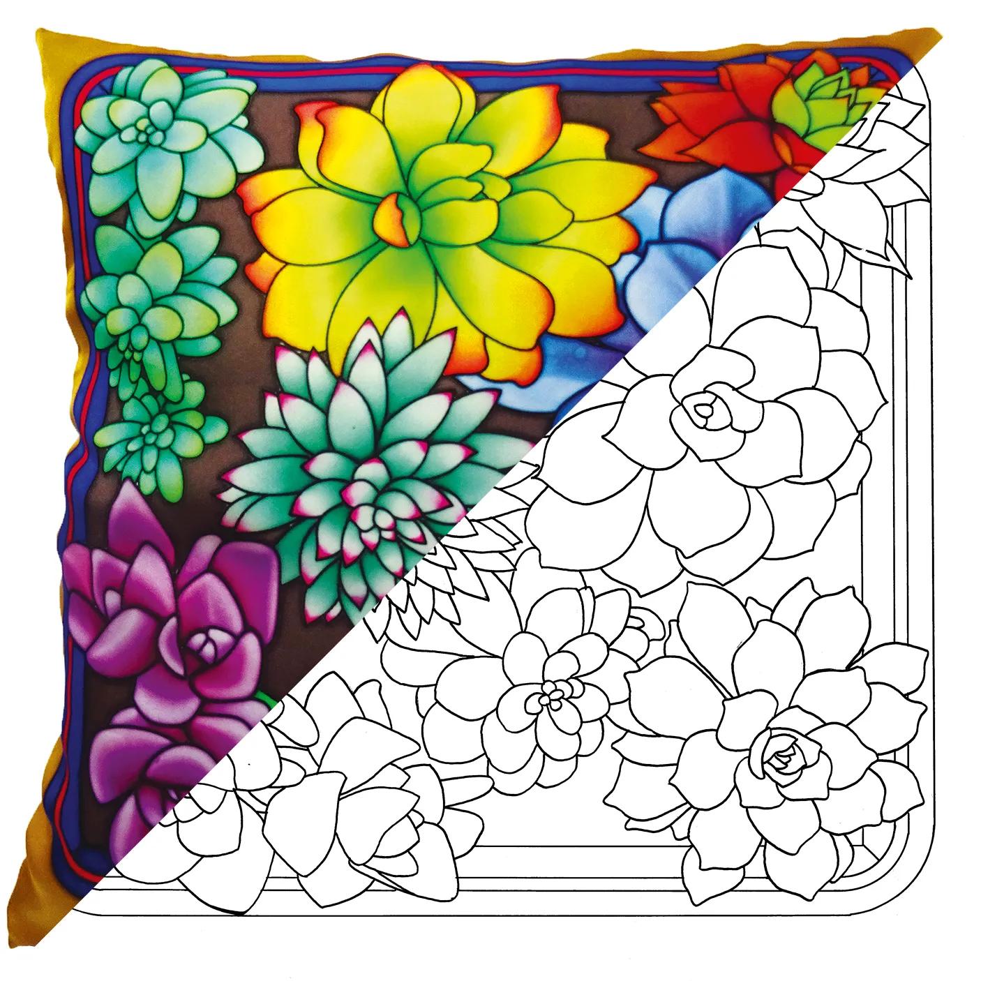Cushion 100% silk - 40x40cm Succulentes - White (Pack x3)