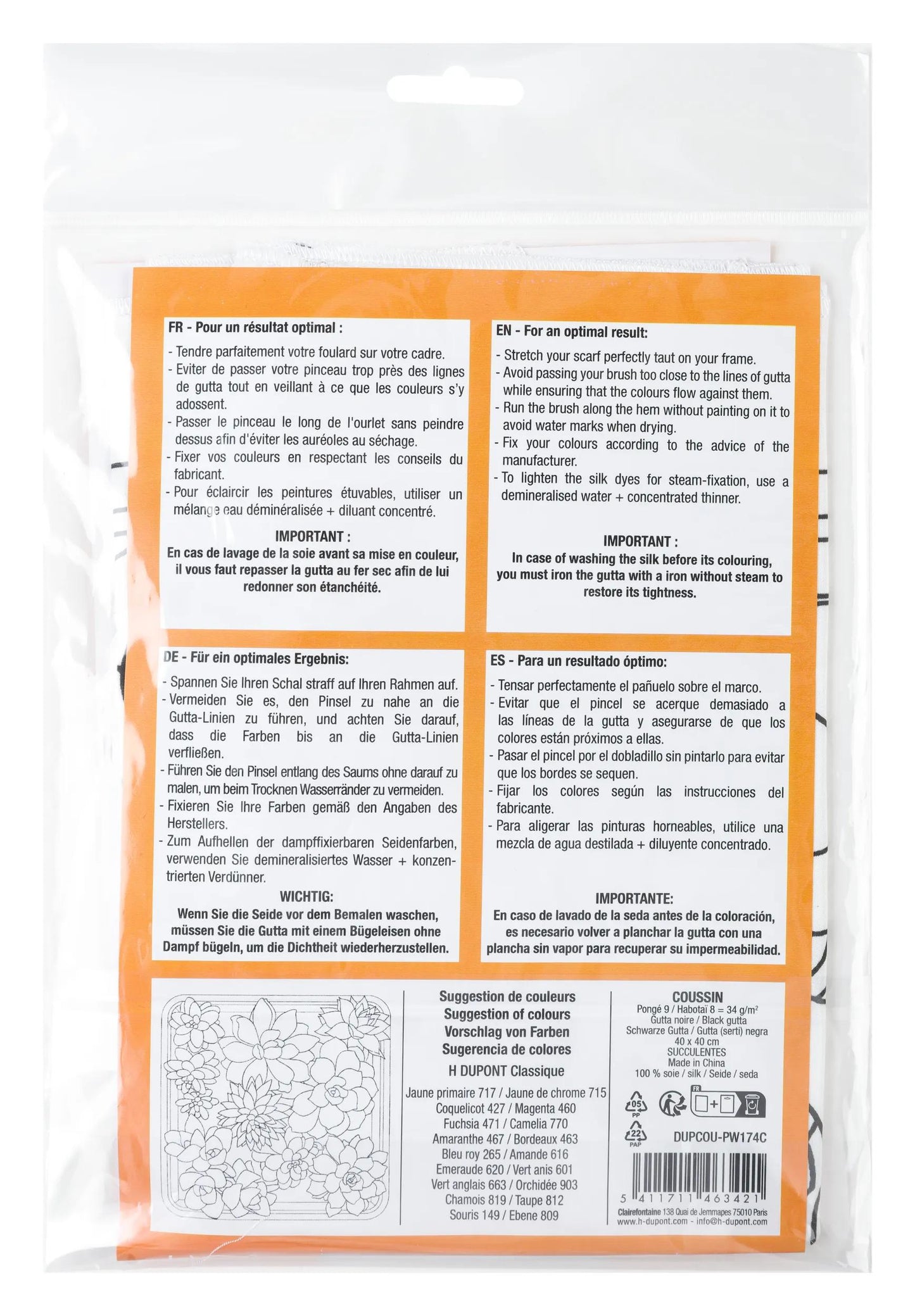 Cushion 100% silk - 40x40cm Succulentes - White (Pack x3)