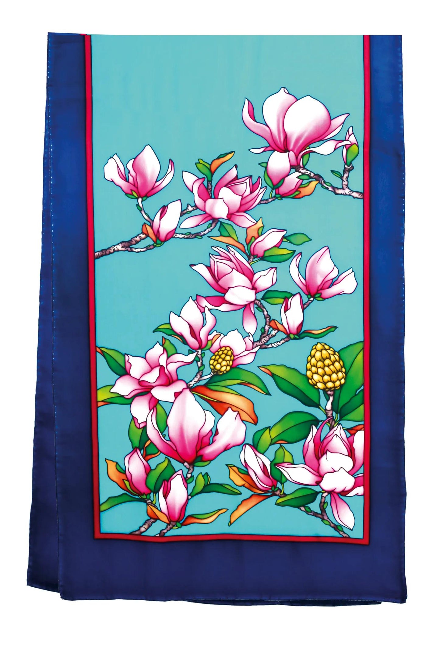 100% silk scarf - 145x43cm Magnolias - White (Pack x3)