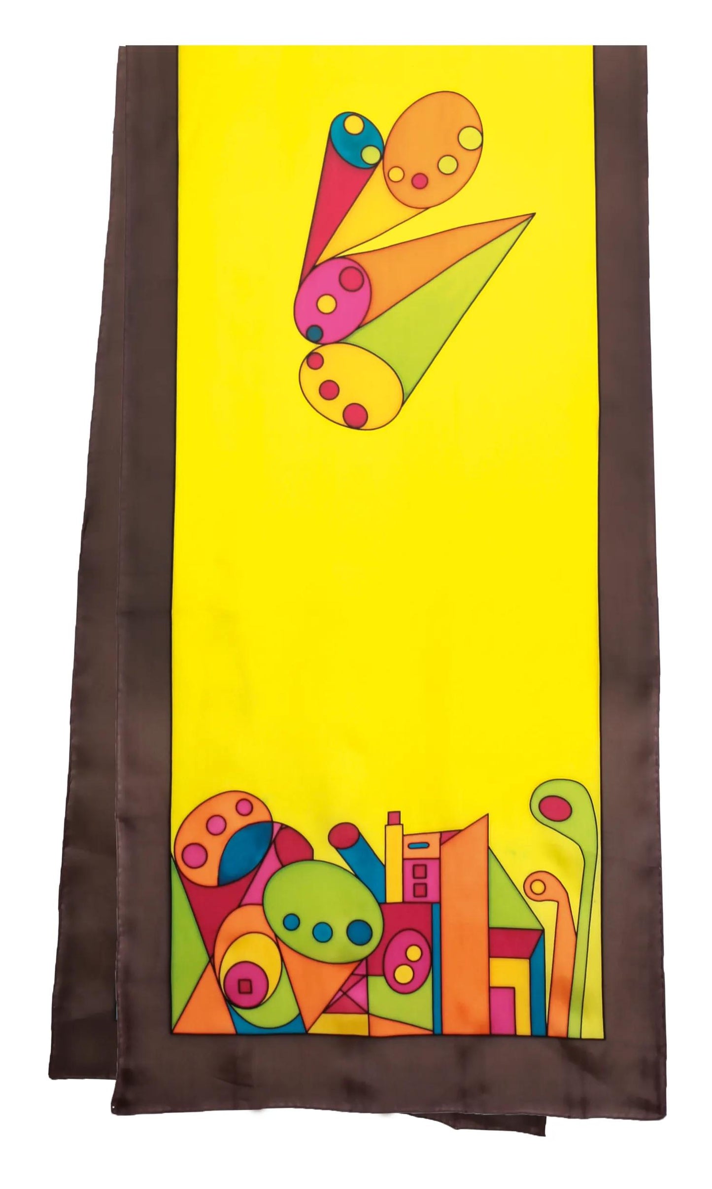 100% silk scarf - 180x43cm Geometry - White (Pack x3)