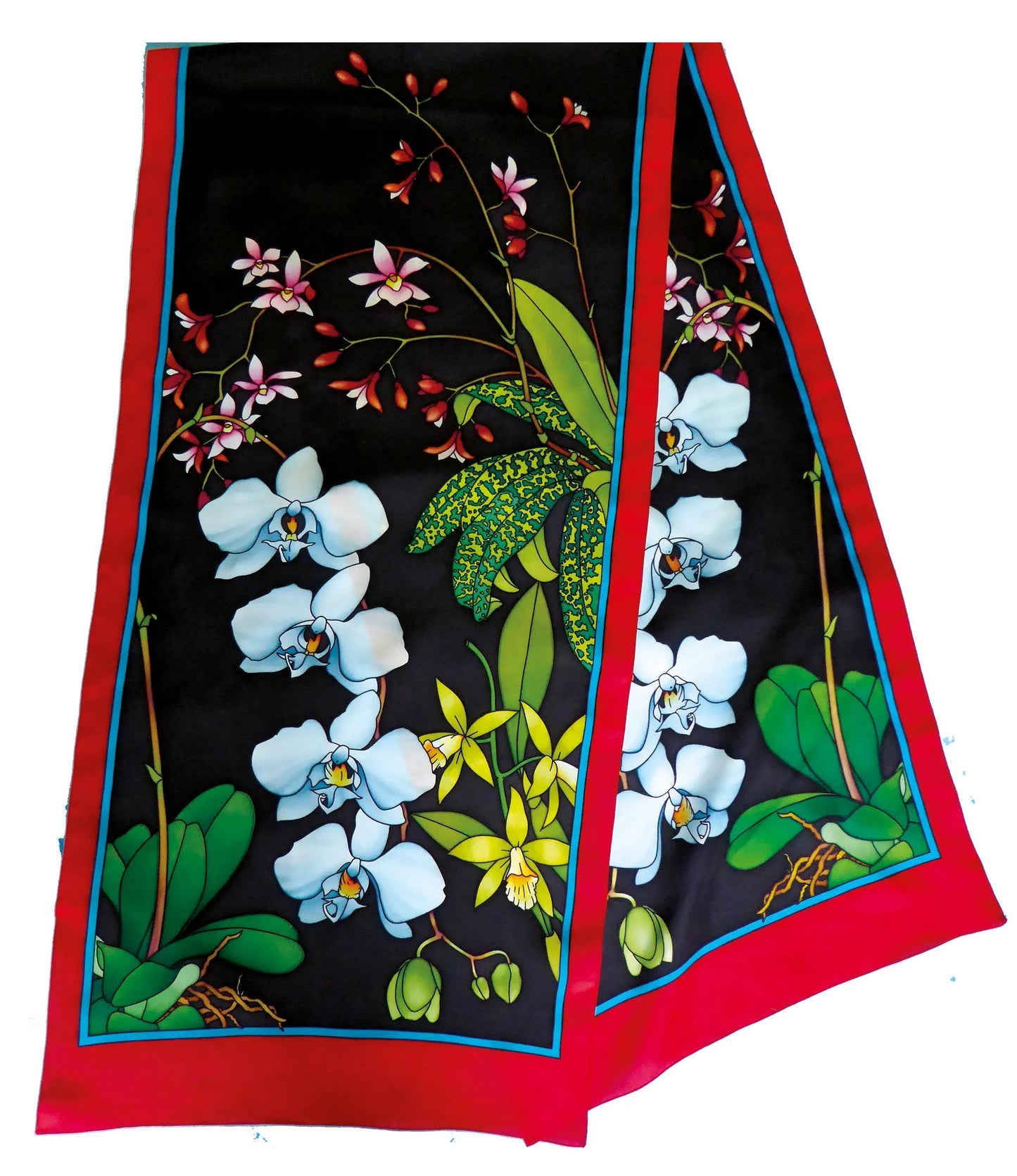 Scarf 100% silk - 180x43cm Orchidee - White (Pack x3)