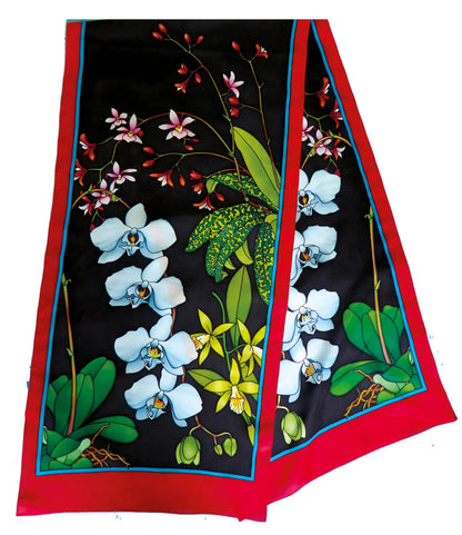 Echarpe 100% soie - 180x43cm Orchidee - Blanc (Lot x3)