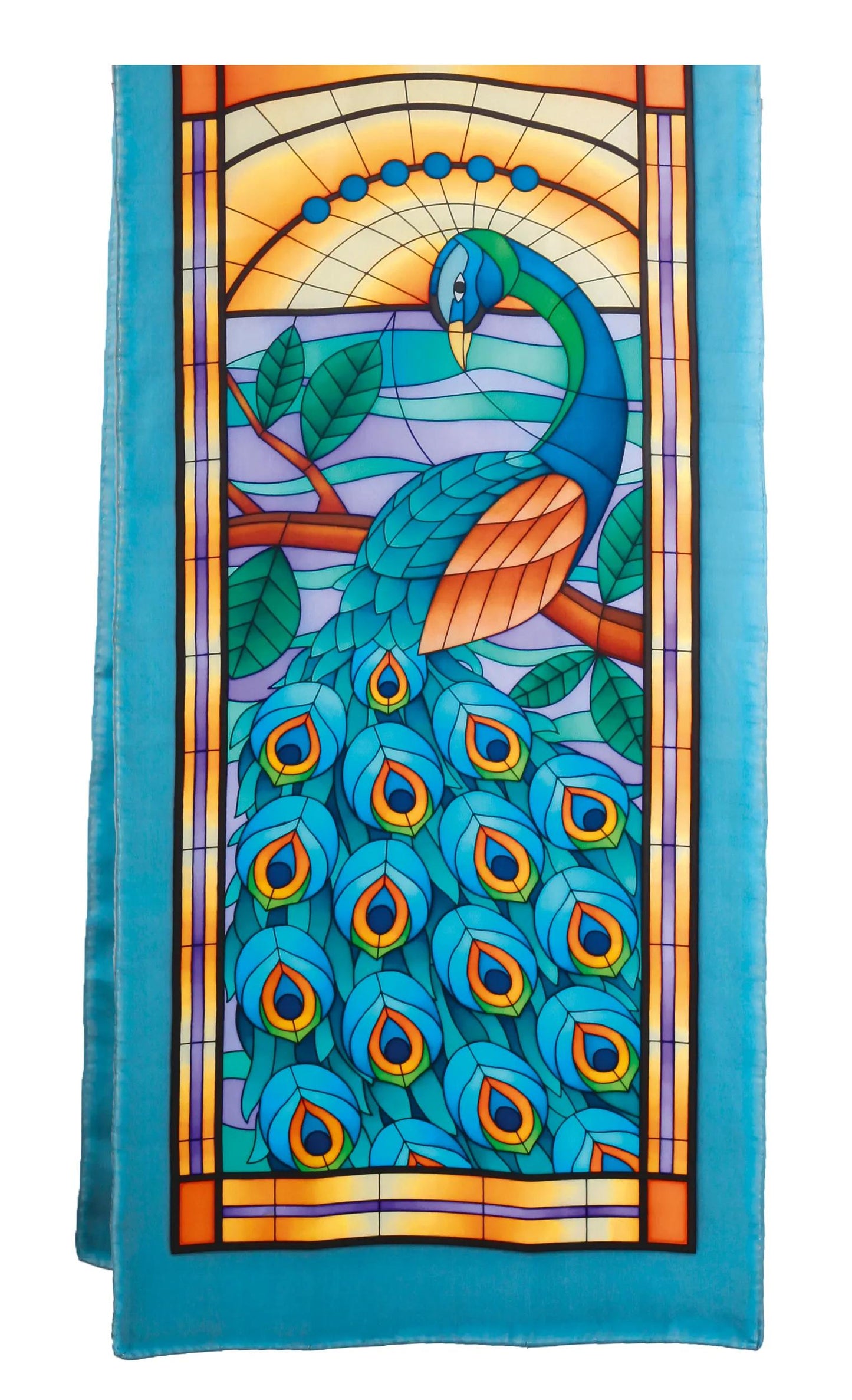 100% silk scarf - 180x43cm Peacock - White (Pack x3)