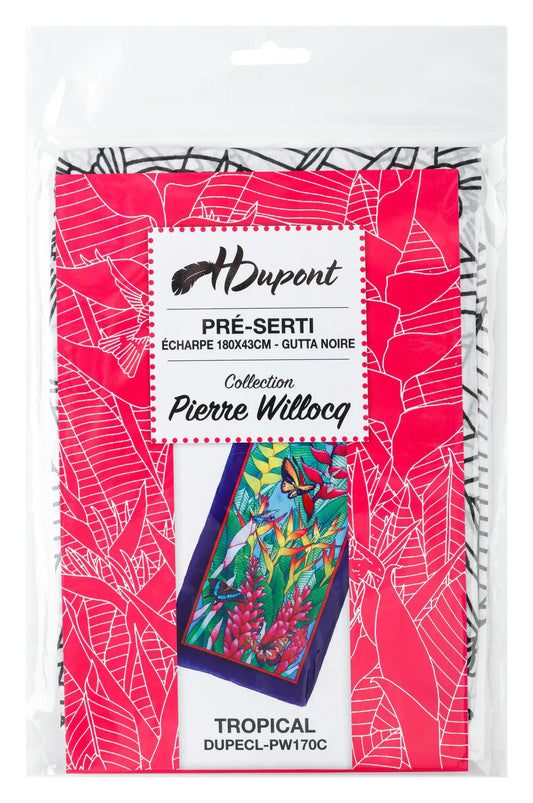 100% silk scarf - 180x43cm Tropical - White (Pack x3)