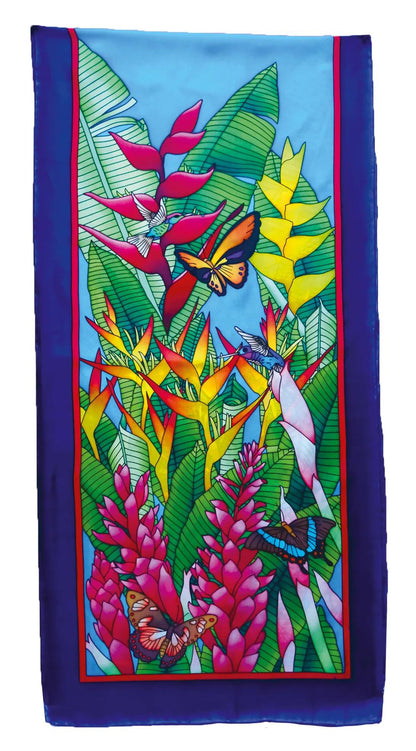 100% silk scarf - 180x43cm Tropical - White (Pack x3)