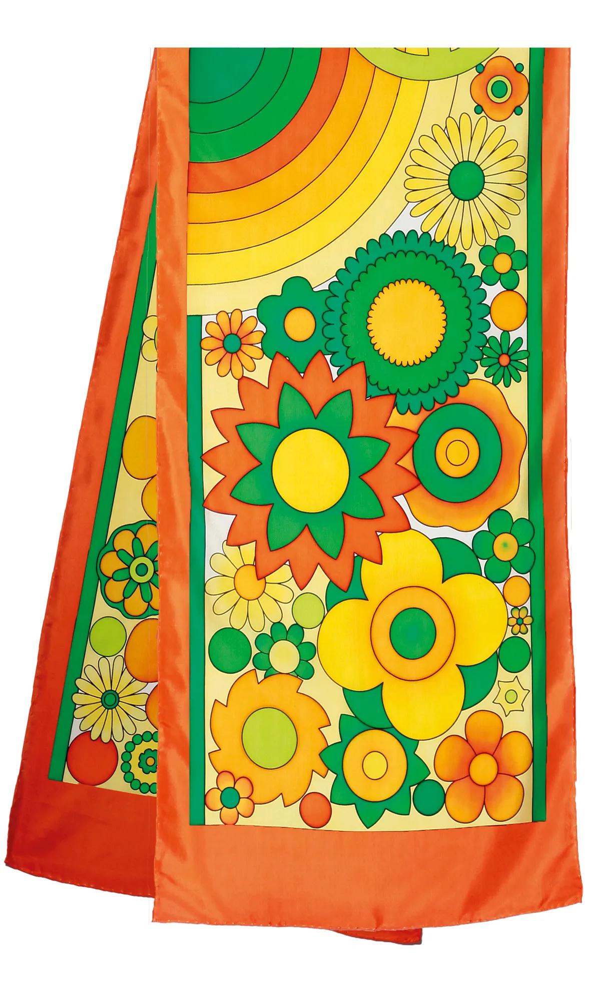 Scarf 100% silk - 180x43cm Flowerpower - White (Pack x3)