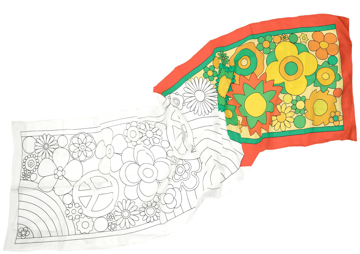 Scarf 100% silk - 180x43cm Flowerpower - White (Pack x3)