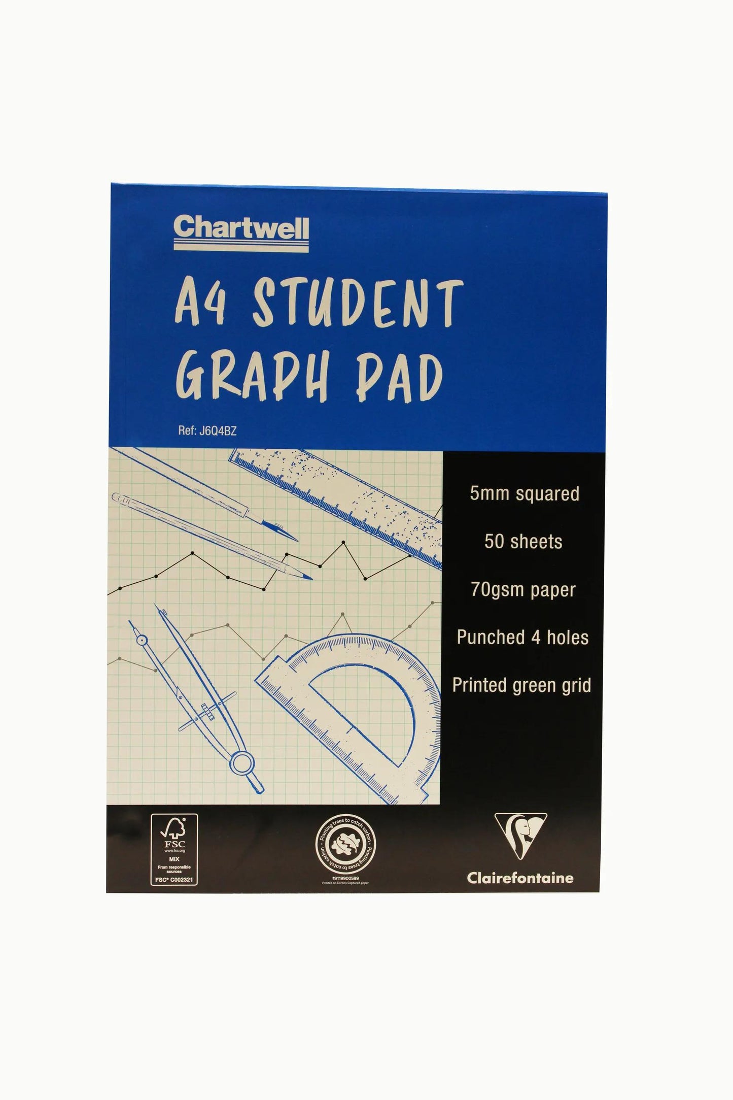 Blocco Chartwell incollato 50F A4 70g millimetro quadrato (Pacchetto x10)