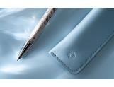 Set Kugelschreiber Ecridor™ Alpine Frost & Etui aus Polarblauem Leder