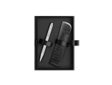 Set Kugelschreiber Ecridor™ Damier Silbergrau & Etui aus Leder Schwarz