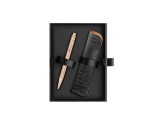 Set Kugelschreiber Ecridor™ Damier Roségold & Etui aus Leder Schwarz