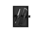 Set Kugelschreiber Léman™ Damier & Etui aus Leder Schwarz