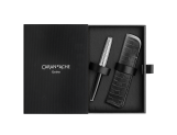 Set Füllfederhalter Léman™ Damier & Etui aus Leder Schwarz