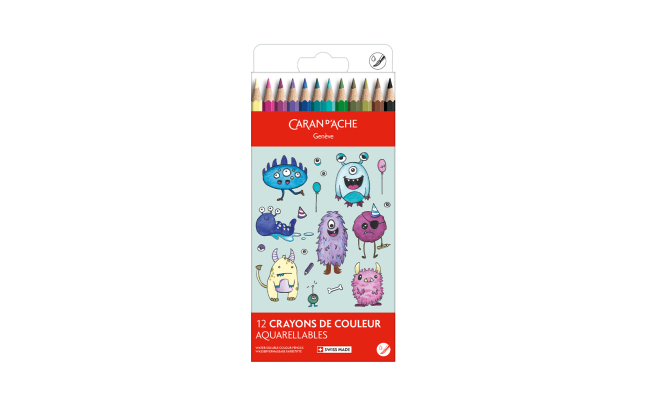 Set Kawaii 12 Coloured Pencils Swisscolor Watercolour Funny Monsters