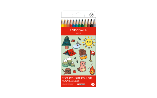 Set Kawaii 12 Coloured Pencils Swisscolor Watercolour Swiss Mountain