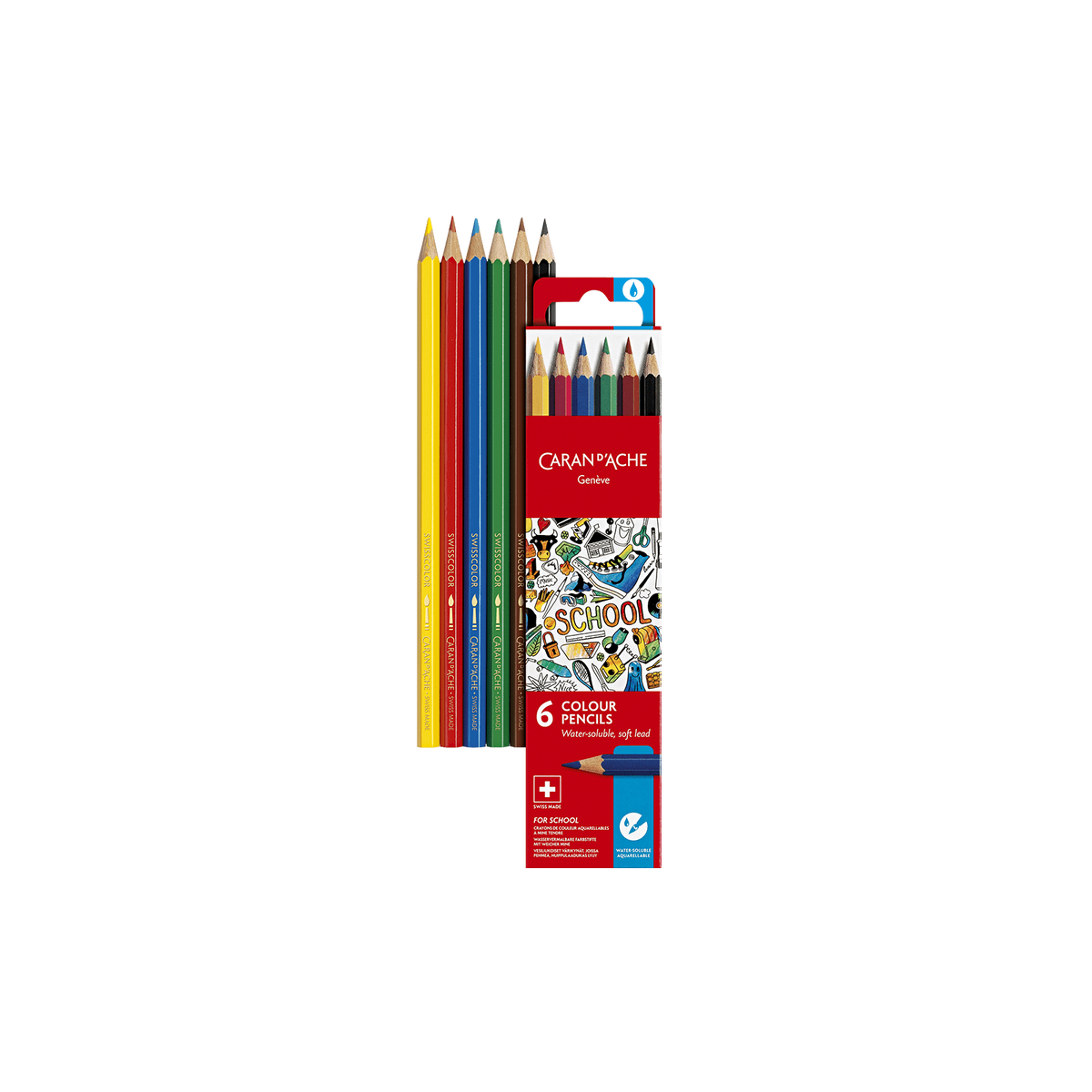 Boîte Carton 6 Crayons Aquarellables SCHOOL LINE
