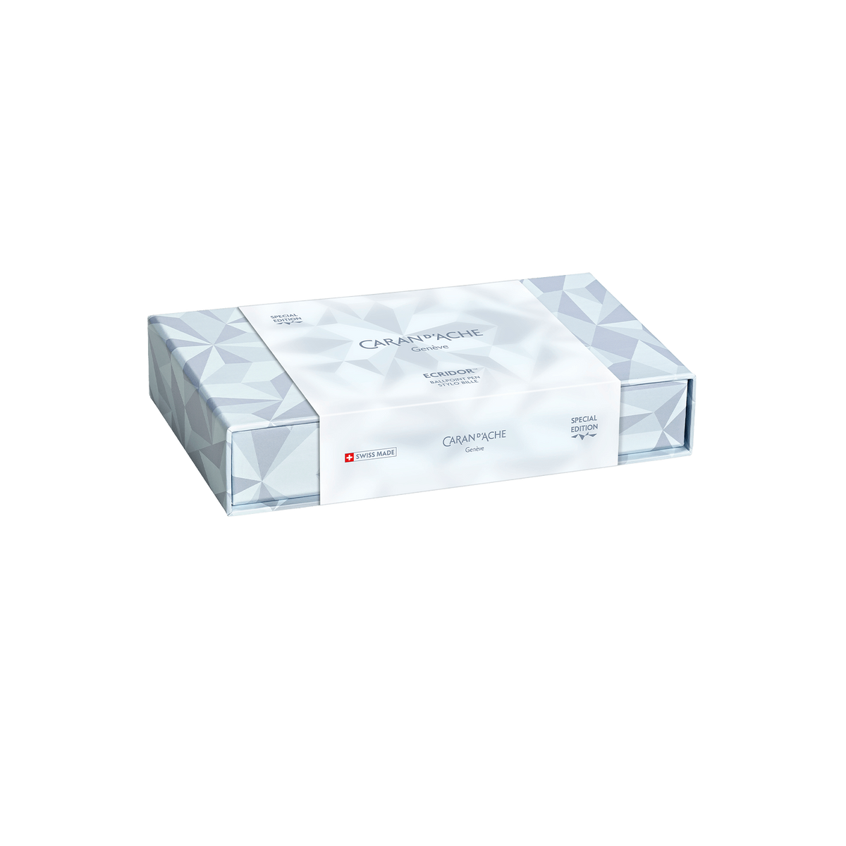 Set Kugelschreiber Ecridor™ Alpine Frost & Etui aus Polarblauem Leder