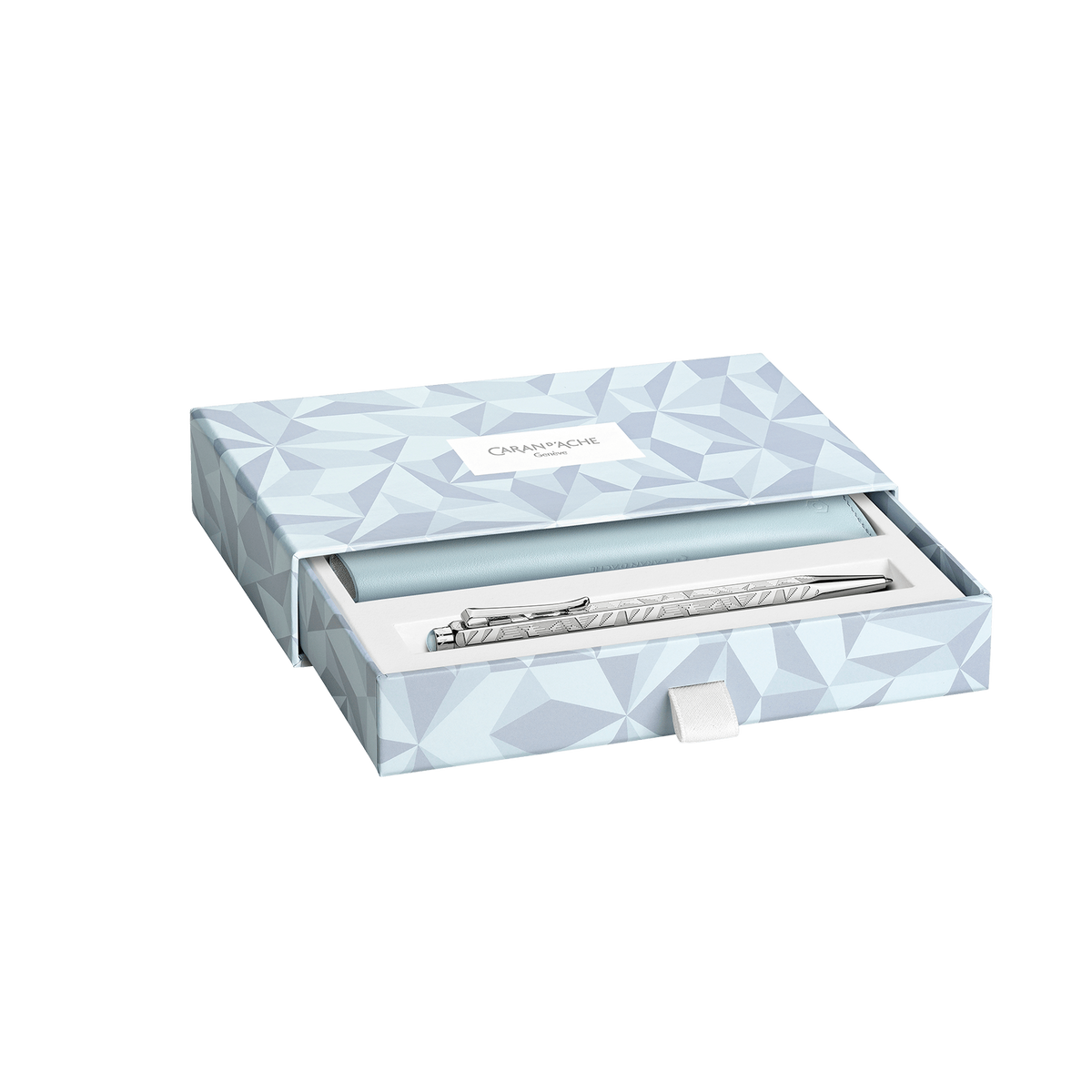 Set Kugelschreiber Ecridor™ Alpine Frost & Etui aus Polarblauem Leder