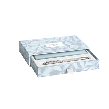 Set Kugelschreiber Ecridor™ Alpine Frost & Etui aus Polarblauem Leder