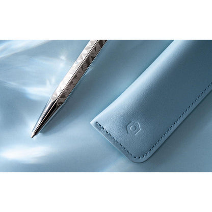 Set Kugelschreiber Ecridor™ Alpine Frost & Etui aus Polarblauem Leder