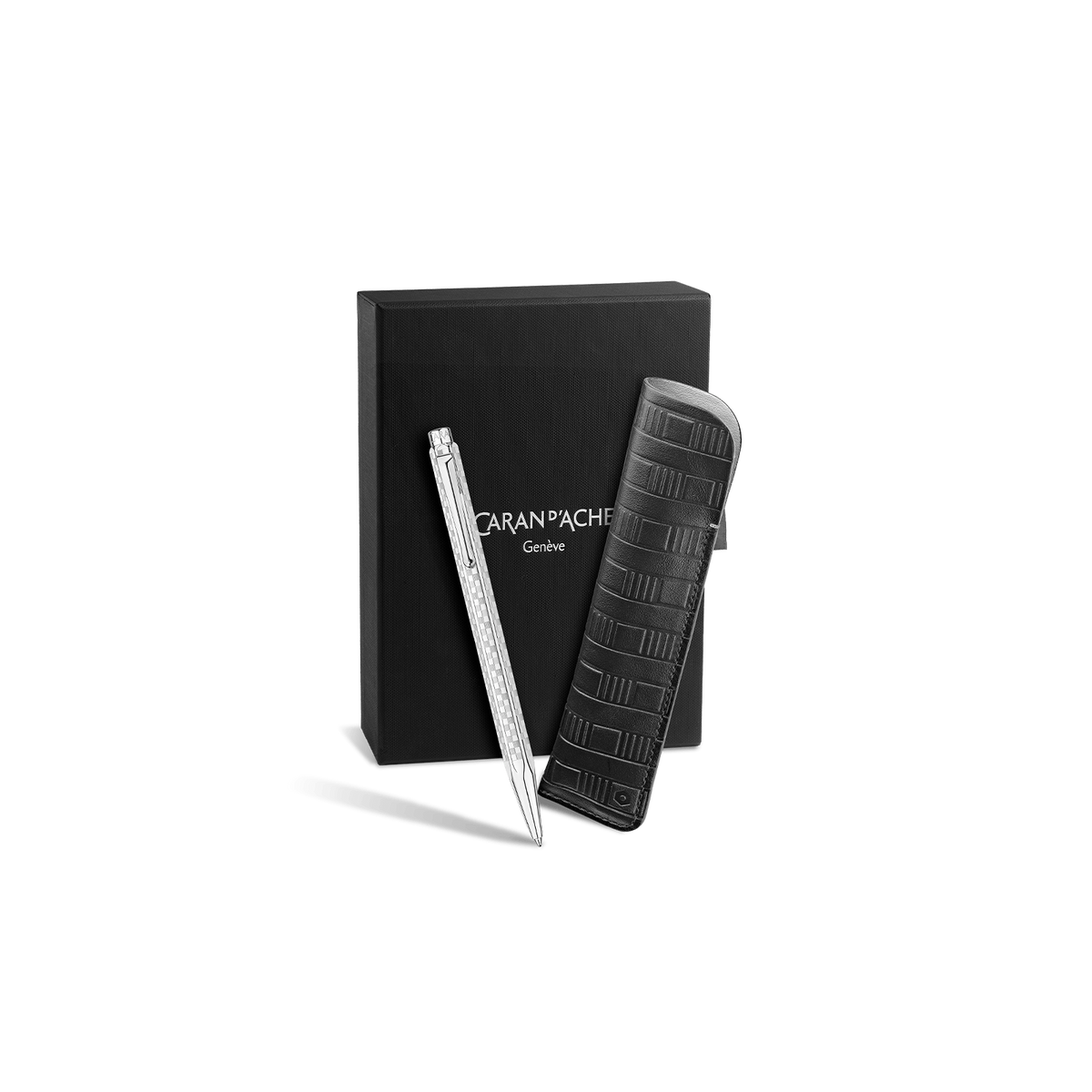 Set Penna a Sfera Ecridor™ Damier Grigio Argento & Astuccio in Pelle Nera