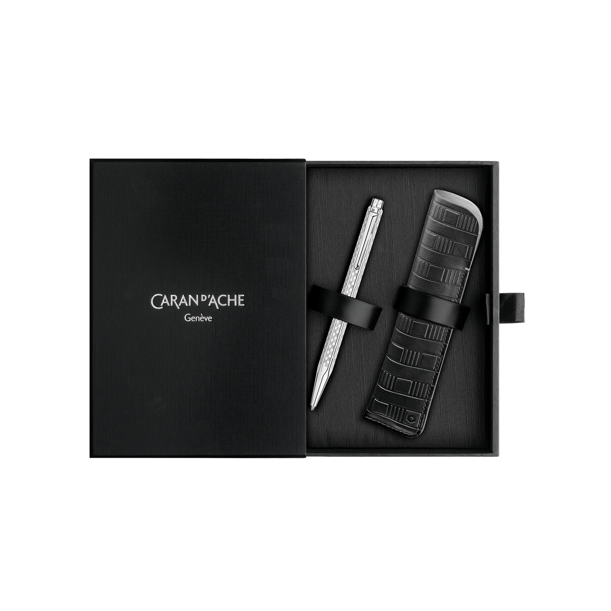 Set Penna a Sfera Ecridor™ Damier Grigio Argento & Astuccio in Pelle Nera