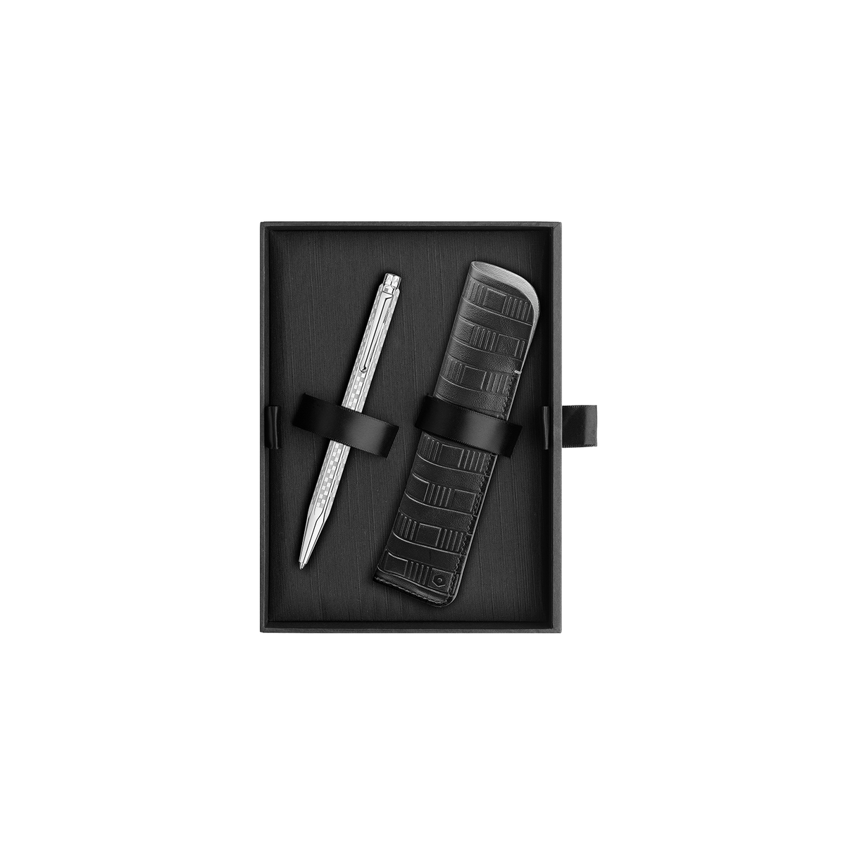 Set Penna a Sfera Ecridor™ Damier Grigio Argento & Astuccio in Pelle Nera