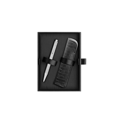 Set Penna a Sfera Ecridor™ Damier Grigio Argento & Astuccio in Pelle Nera