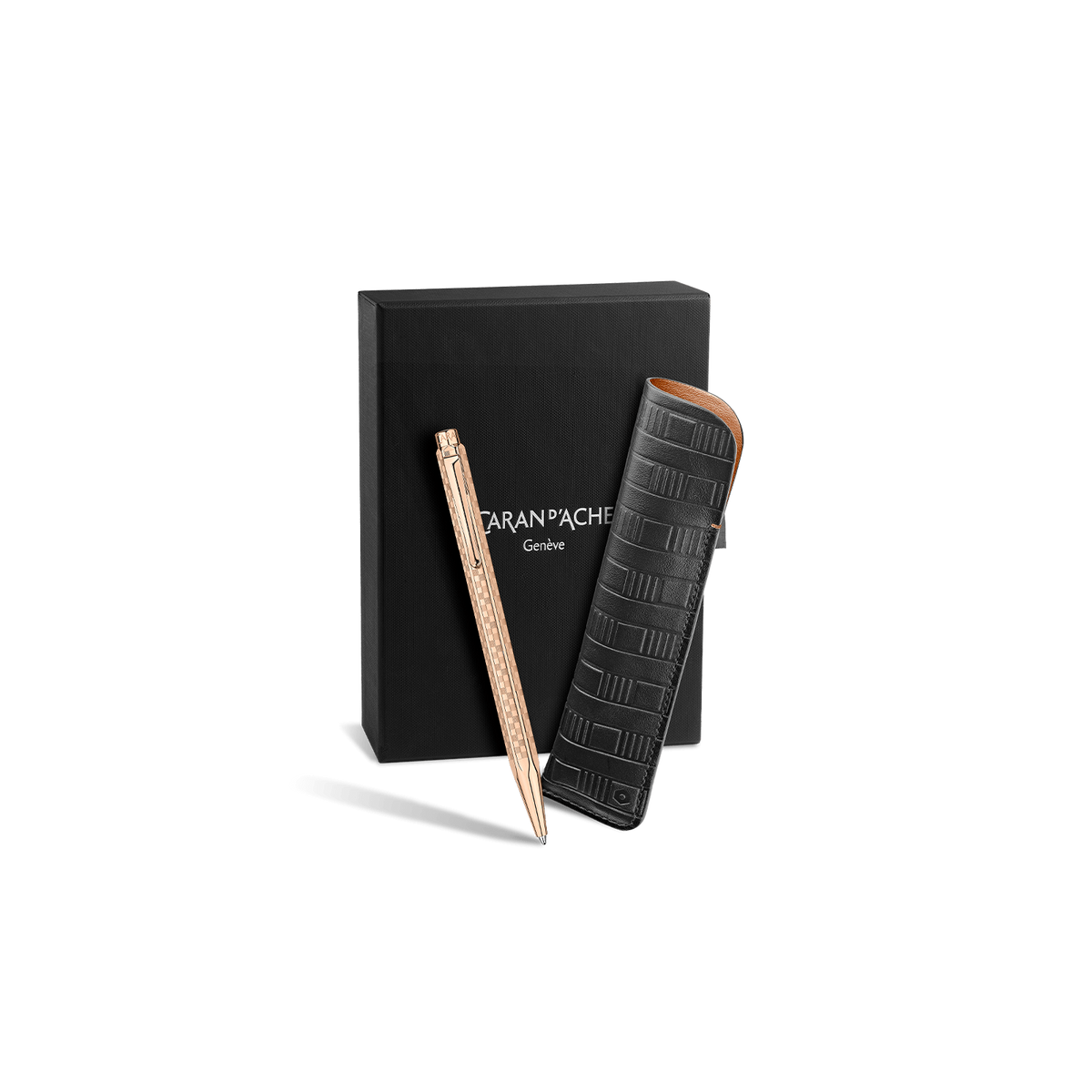 Set Penna a Sfera Ecridor™ Damier Dorato Rosa & Astuccio in Pelle Nera