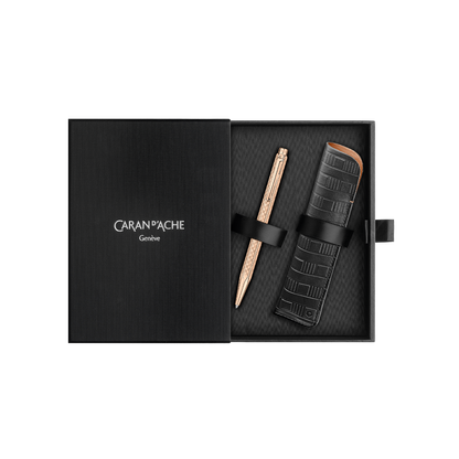 Set Penna a Sfera Ecridor™ Damier Dorato Rosa & Astuccio in Pelle Nera