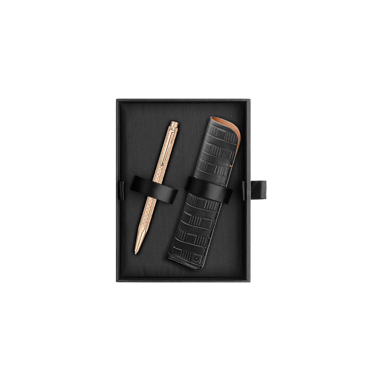 Set Penna a Sfera Ecridor™ Damier Dorato Rosa & Astuccio in Pelle Nera
