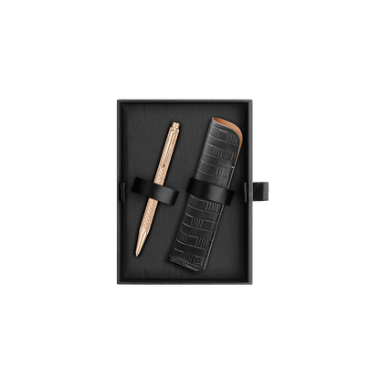 Set Penna a Sfera Ecridor™ Damier Dorato Rosa & Astuccio in Pelle Nera
