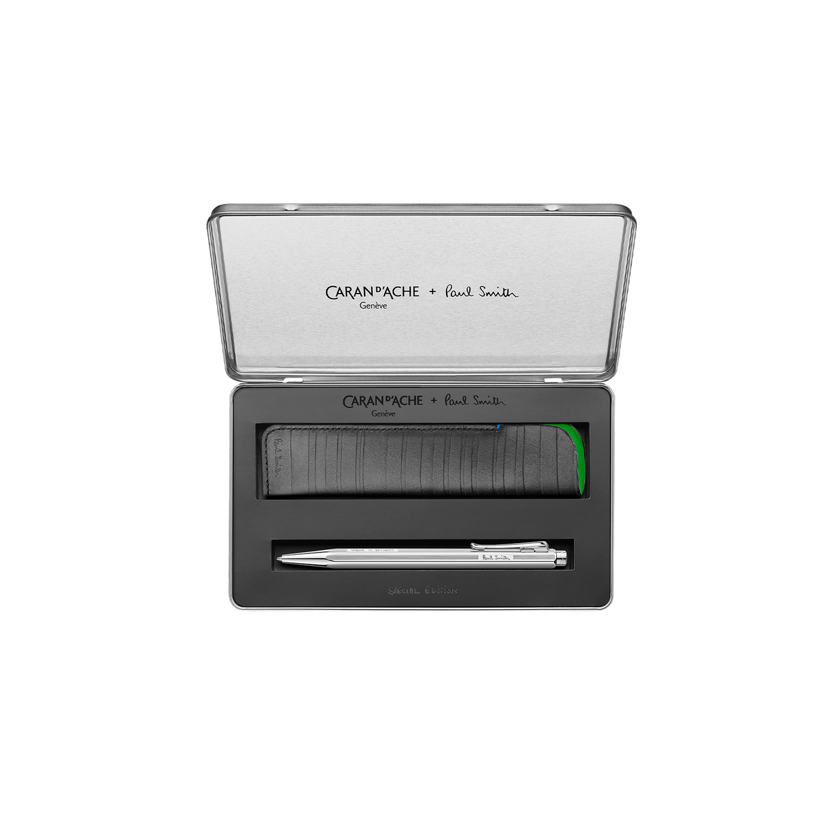 Set Ballpoint Pen Ecridor™ Paul Smith Grey Silver & Black Leather Case