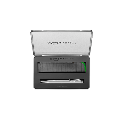 Set Ballpoint Pen Ecridor™ Paul Smith Grey Silver & Black Leather Case